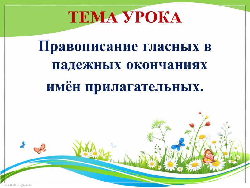 ТЕМА УРОКА Правописание гласных в падежных окончаниях имён прилагательных