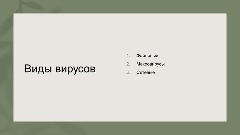 Виды вирусов Файловый Макровирусы