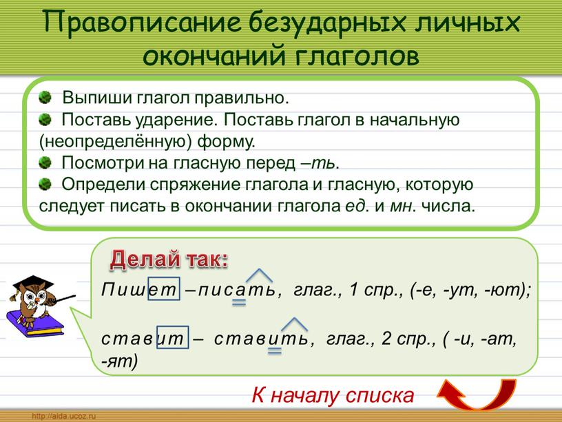 Правописание безударных личных окончаний глаголов