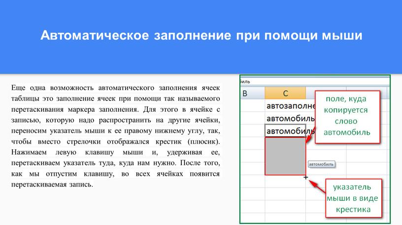 Автоматическое заполнение при помощи мыши