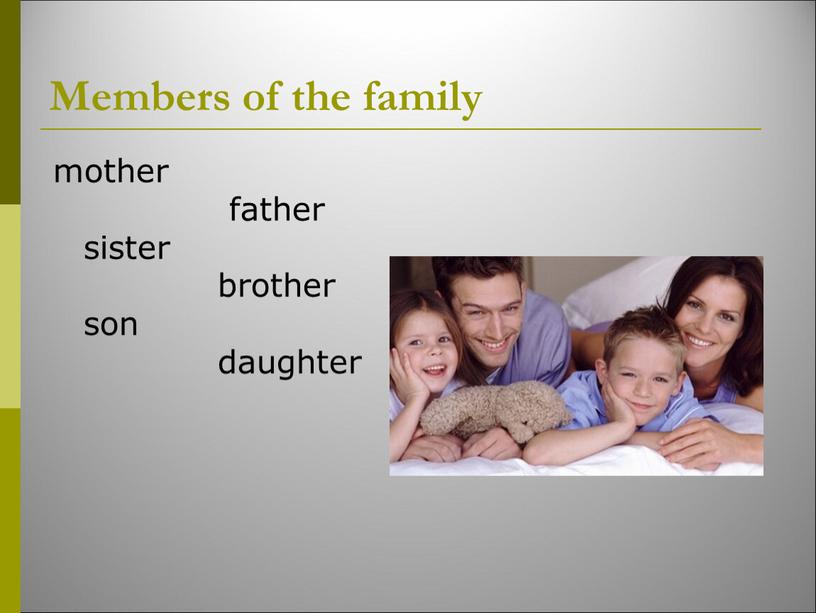 Members of the family mother father sister brother son daughter