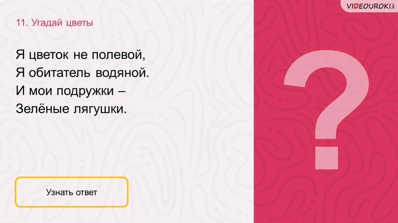 Угадай цветы Узнать ответ Я цветок не полевой,