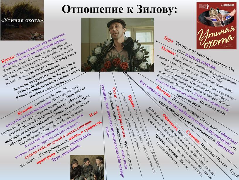 Отношение к Зилову: Кушак: Деловой жилки ему не хватает, это верно, но ведь он способный парень