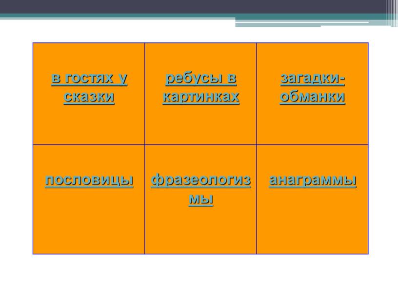 в гостях у сказки ребусы в картинках загадки-обманки пословицы фразеологизмы анаграммы