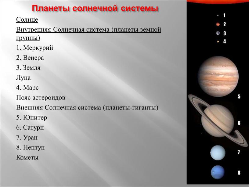 Планеты солнечной системы Солнце