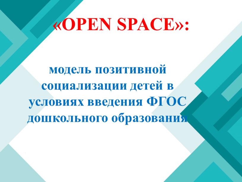 OPEN SPACE»: модель позитивной социализации детей в условиях введения