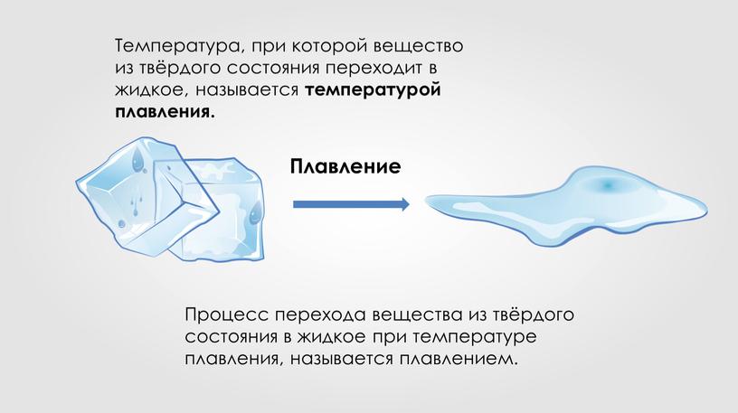 Температура, при которой вещество из твёрдого состояния переходит в жидкое, называется температурой плавления