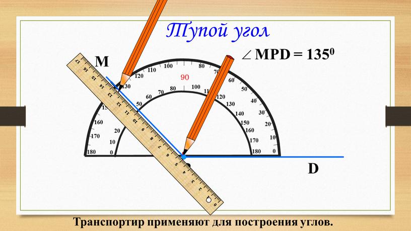 М Тупой угол Транспортир применяют для построения углов