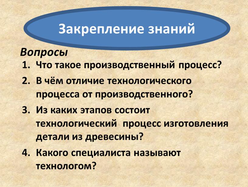 Вопросы Что такое производственный процесс?