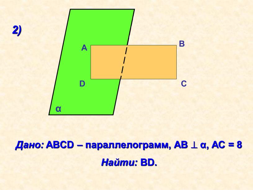 Дано: ABCD – параллелограмм, АВ  α,