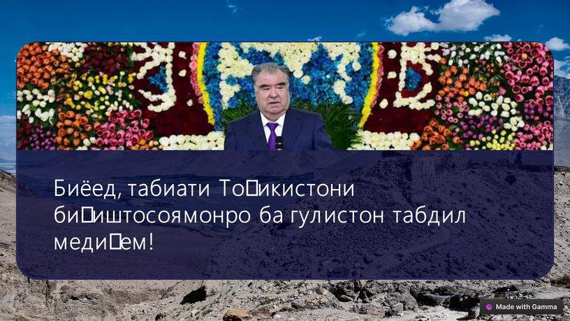 Биёед, табиати Тоҷикистони биҳиштосоямонро ба гулистон табдил медиҳем!️