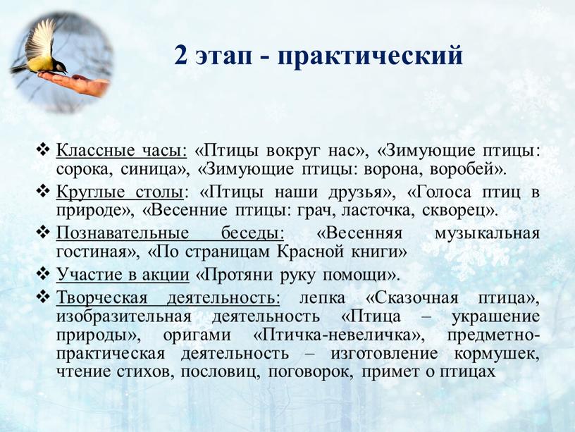 Классные часы: «Птицы вокруг нас», «Зимующие птицы: сорока, синица», «Зимующие птицы: ворона, воробей»