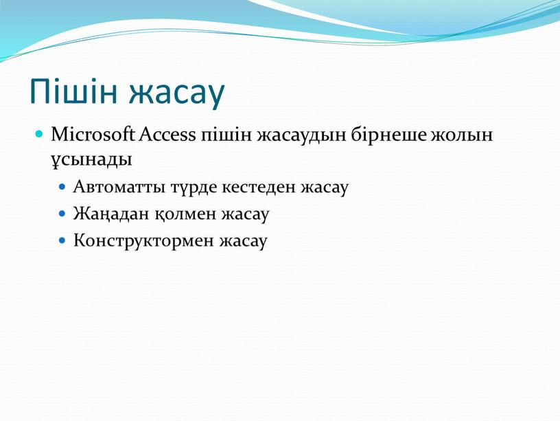 Пішін жасау Microsoft Access пішін жасаудын бірнеше жолын ұсынады