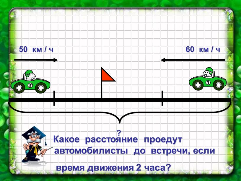 Какое расстояние проедут автомобилисты до встречи, если время движения 2 часа?