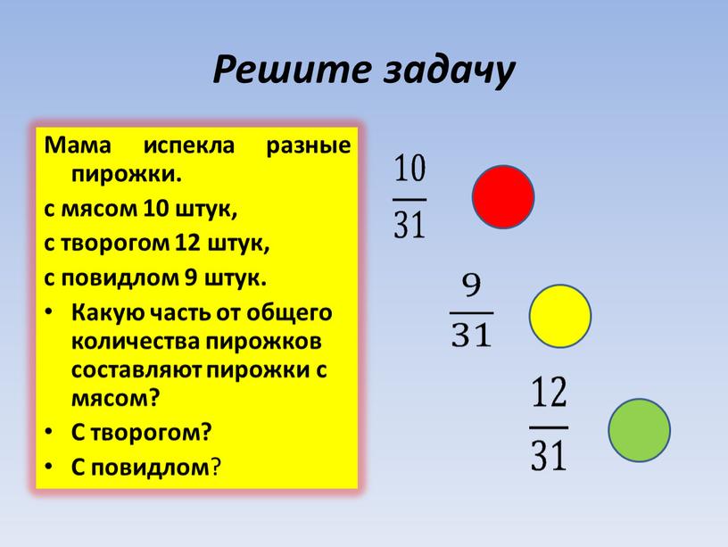 Решите задачу Мама испекла разные пирожки