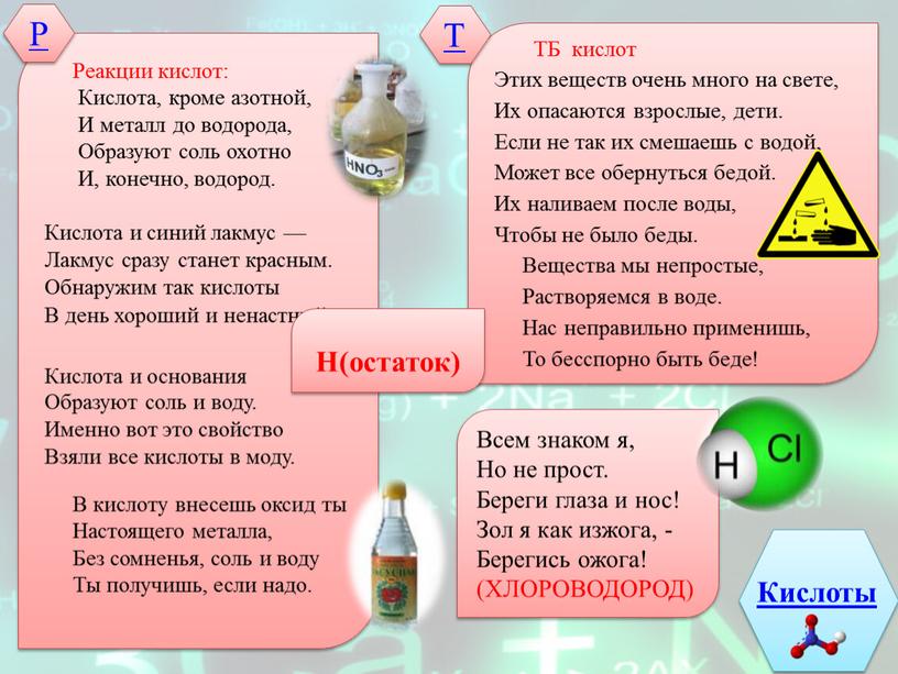 Реакции кислот: Кислота, кроме азотной,