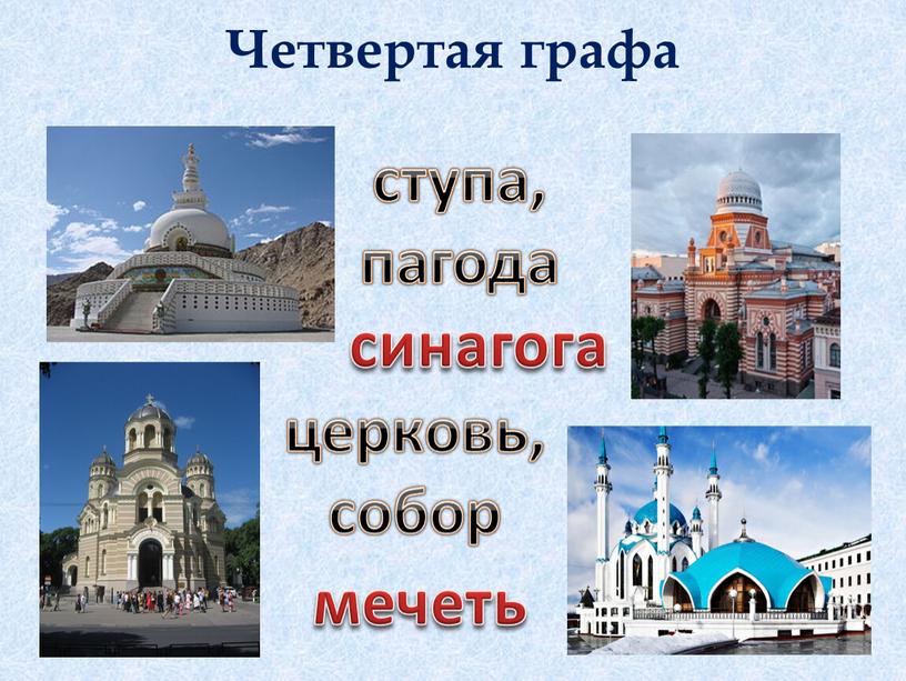 Четвертая графа ступа, пагода синагога церковь, собор мечеть