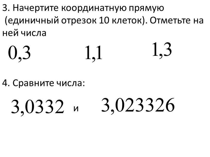 Начертите координатную прямую (единичный отрезок 10 клеток)