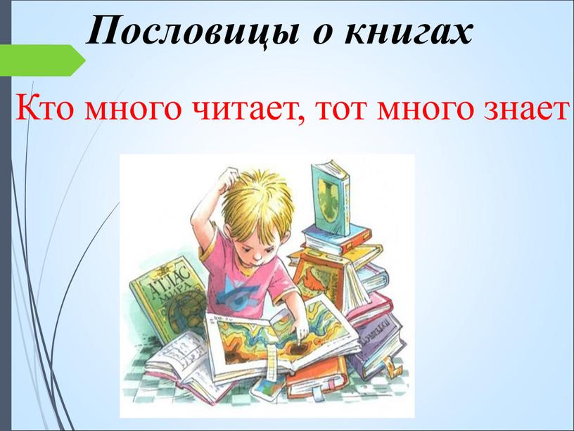 Пословицы о книгах Кто много читает, тот много знает