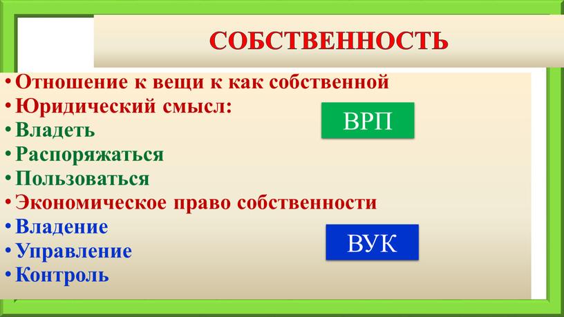 Собственность Отношение к вещи к как собственной