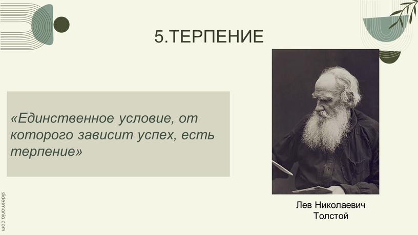 ТЕРПЕНИЕ «Единственное условие, от которого зависит успех, есть терпение»