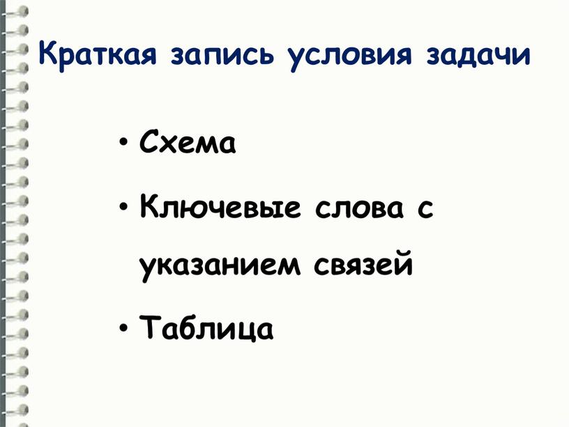 Краткая запись условия задачи Схема