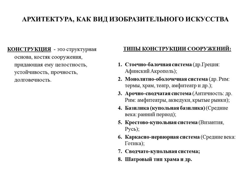 АРХИТЕКТУРА, КАК ВИД ИЗОБРАЗИТЕЛЬНОГО