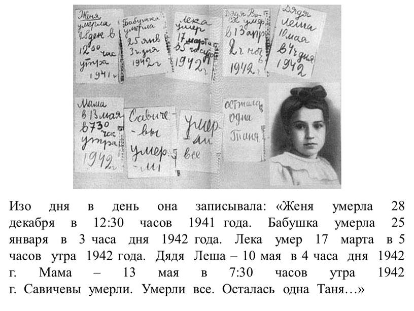 Изо дня в день она записывала: «Женя умерла 28 декабря в 12:30 часов 1941 года