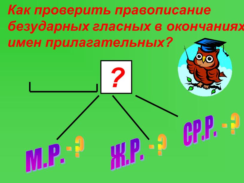 М.Р. Ж.Р. - ? - ? . СР.Р. - ? Как проверить правописание безударных гласных в окончаниях имен прилагательных?