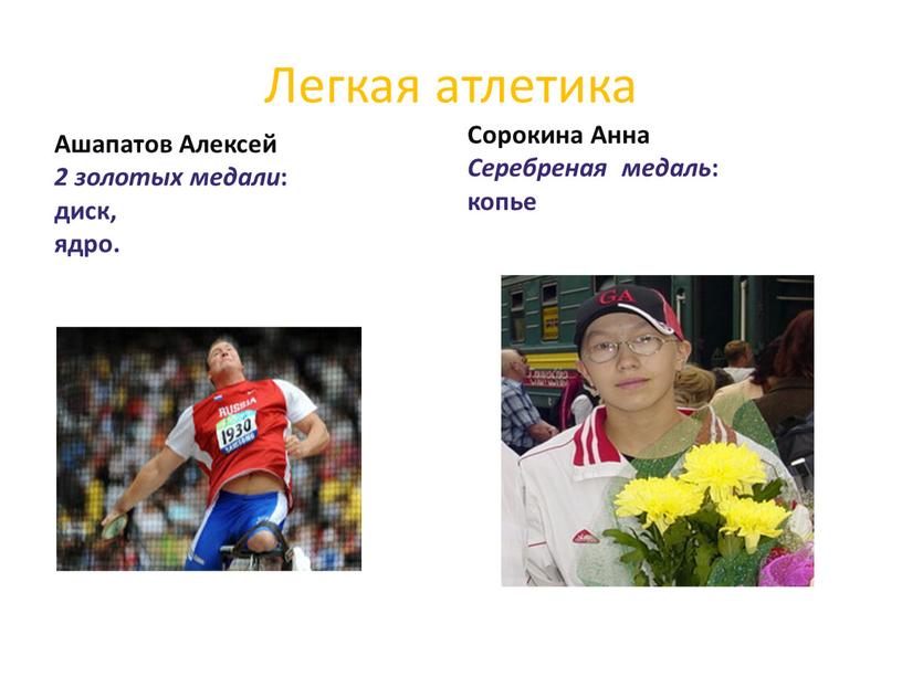 Легкая атлетика Ашапатов Алексей 2 золотых медали : диск, ядро