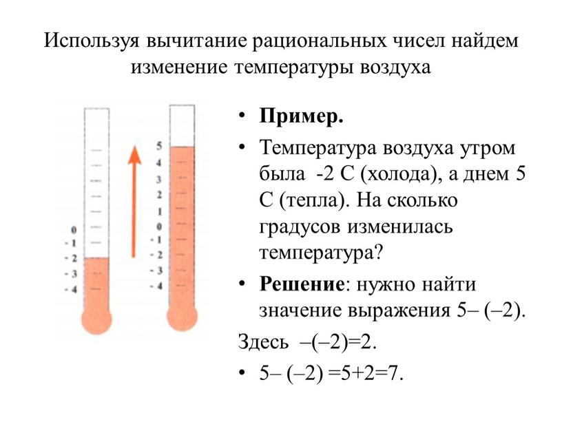 Используя вычитание рациональных чисел найдем изменение температуры воздуха