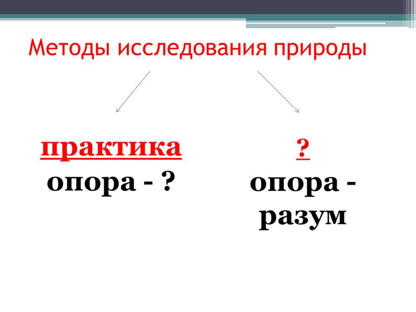 Методы исследования природы практика опора - ? ? опора - разум