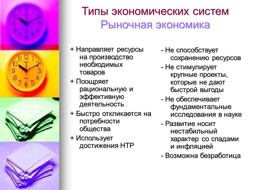 Типы экономических систем Рыночная экономика +