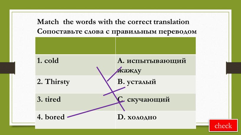 A. испытывающий жажду 2. Thirsty