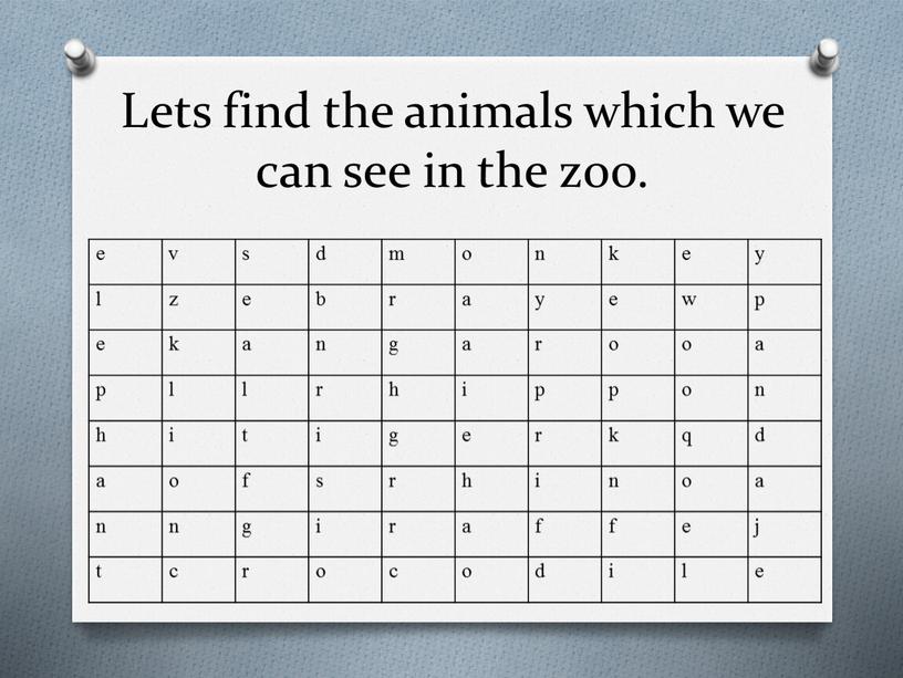 Lets find the animals which we can see in the zoo