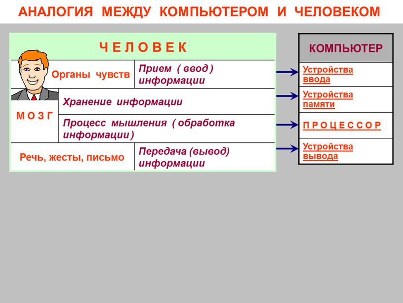 АНАЛОГИЯ МЕЖДУ КОМПЬЮТЕРОМ И