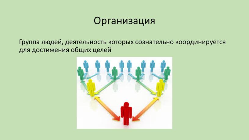 Организация Группа людей, деятельность которых сознательно координируется для достижения общих целей