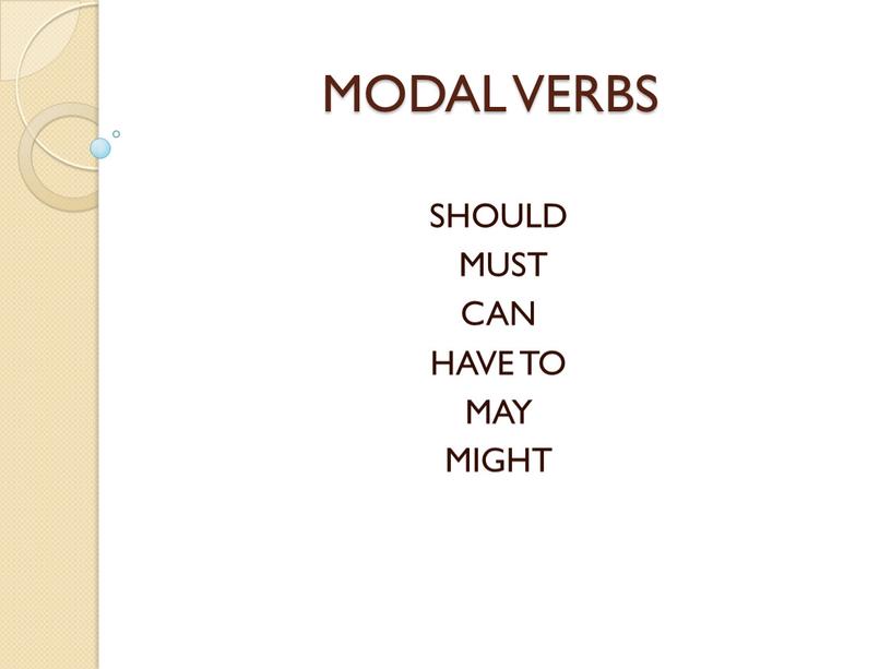 MODAL VERBS SHOULD MUST CAN HAVE