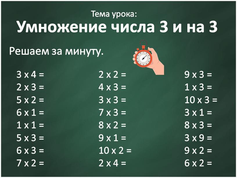 Тема урока: Умножение числа 3 и на 3