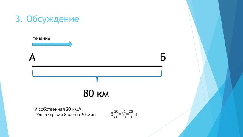 Обсуждение А Б 80 км течение V собственная 20 км/ч