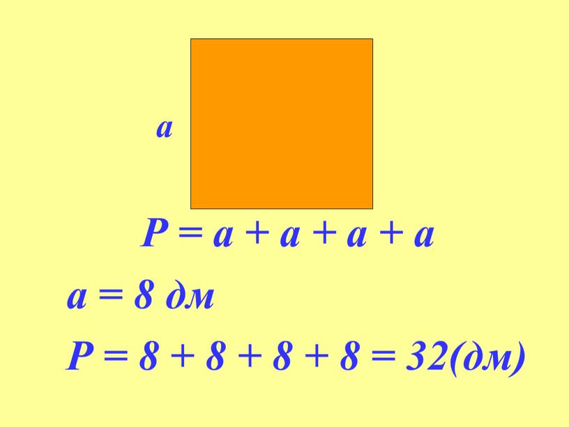 Р = а + а + а + а а = 8 дм