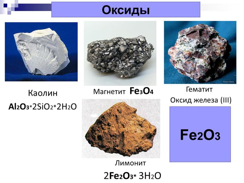 Fe2O3 Оксиды Магнетит Fe3O4 Лимонит 2