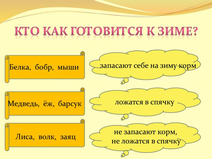 Кто как готовится к зиме? Белка, бобр, мыши