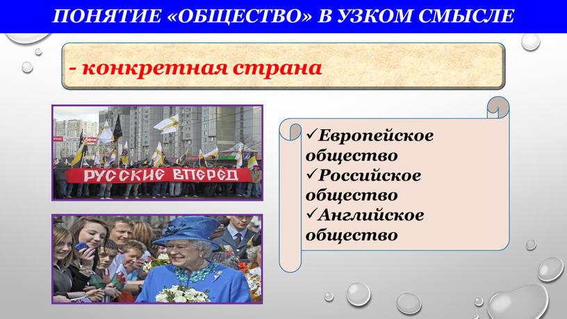 Понятие «общество» в узком смысле - конкретная страна