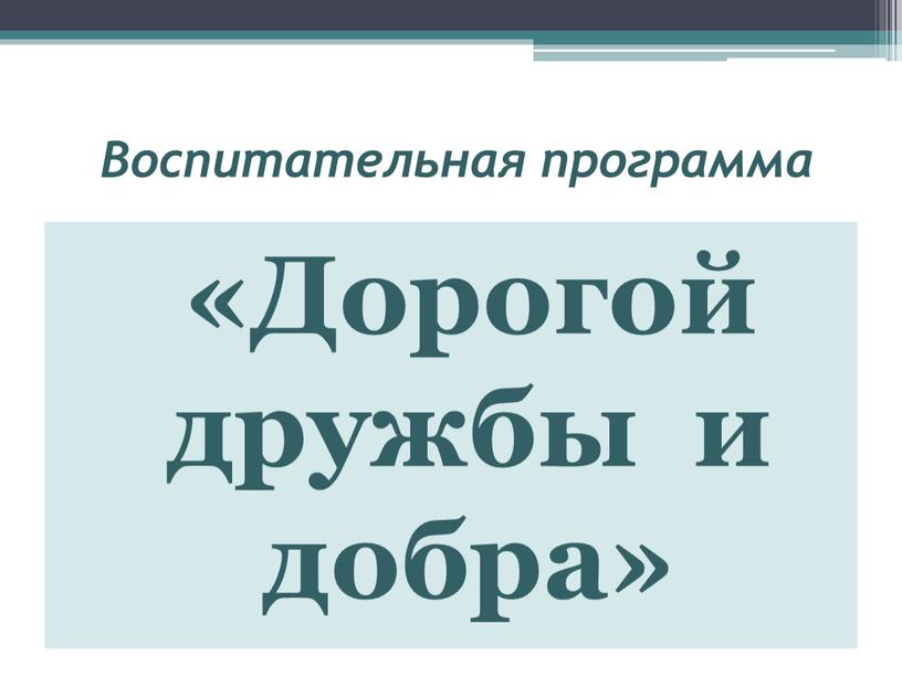 Воспитательная программа «Дорогой дружбы и добра»