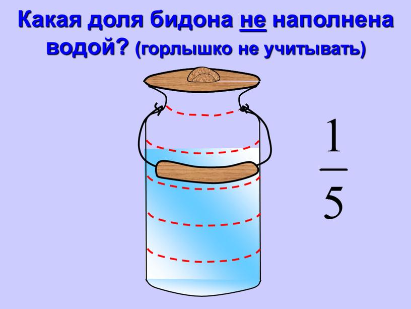 Какая доля бидона не наполнена водой? (горлышко не учитывать)