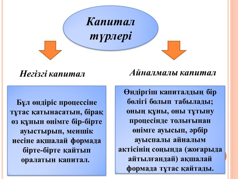 Капитал түрлері Негізгі капитал