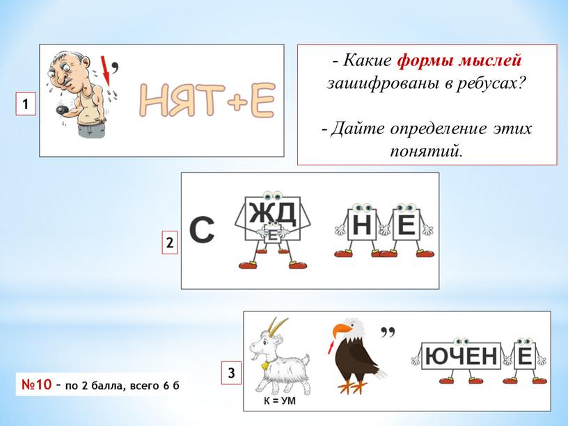 Какие формы мыслей зашифрованы в ребусах? -