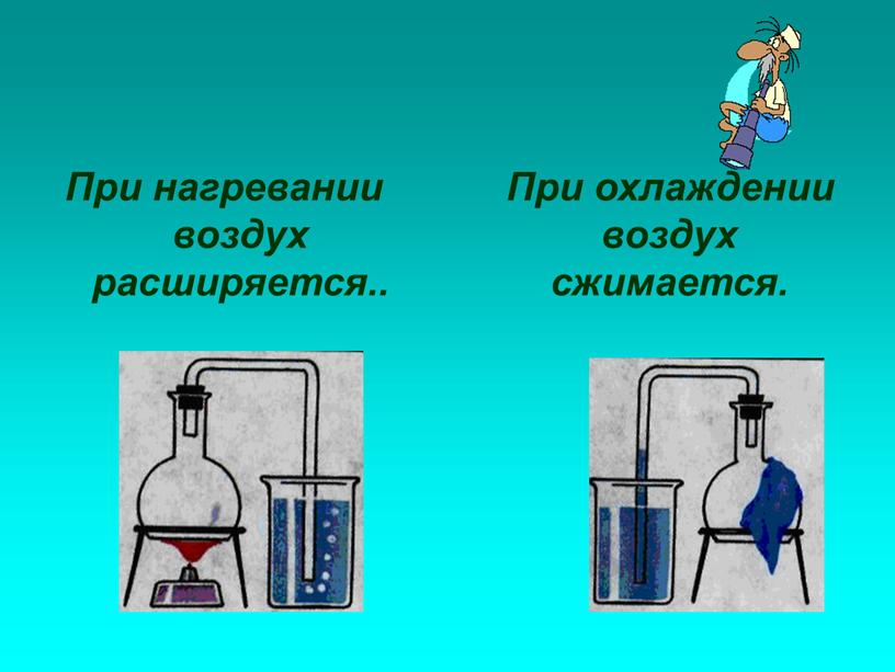 При нагревании воздух расширяется