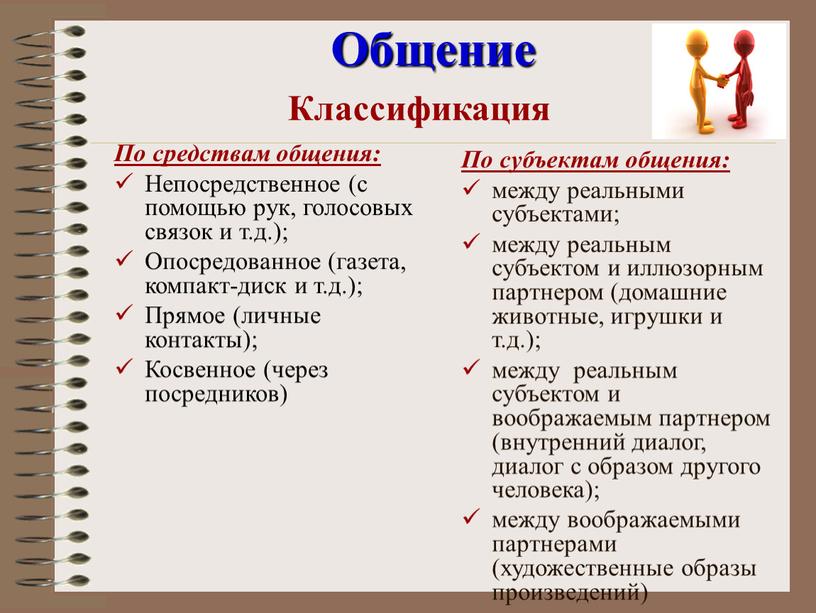 Общение По средствам общения: Непосредственное (с помощью рук, голосовых связок и т